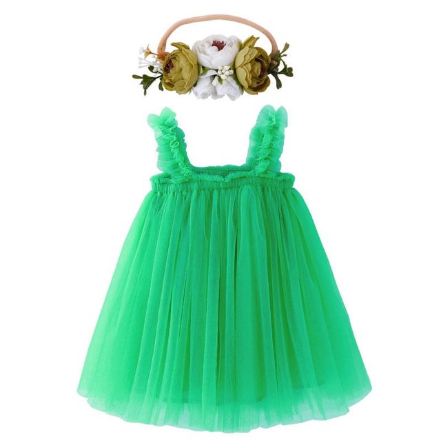 Vestido de verano popular para niñas, vestido de princesa dulce de malla, falda con orejas de madera y tocado