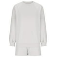 thumbnail image 7 of Scyoekwg Womens Sweatsuits 2 Piece Set Fall Outfits Long Sleeve Sweatshirt Shorts Matching Outfits Two Piece Set Fashion Casual Outfits Sets (White,L), 7 of 7