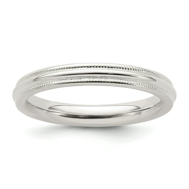 Bague Alliance Classique en Argent Sterling 925 3 mm Ajustement Confortable Demi-Ronde Perlée Taille 9,5