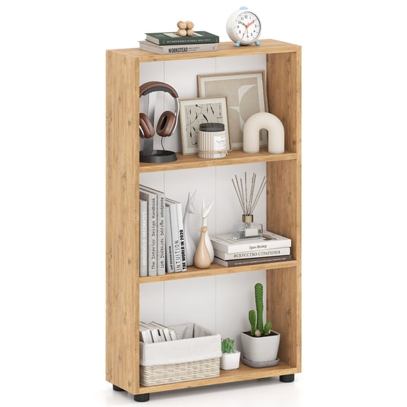 Gymax 42'' Bookshelf 3-Tier Bookcase w/Anti-Tipping Kit for Living Room Home Office Brown