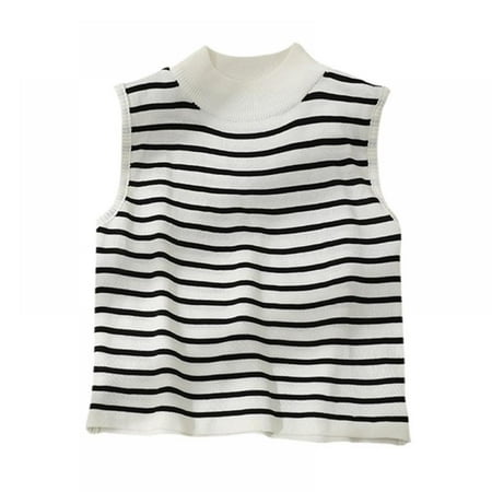 

Half Turtleneck Striped Knitted Camisole For Women Summer Half-high Collar Basic Crop Tops