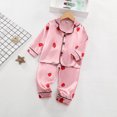 thumbnail image 2 of Odeerbi 1-5 Years Kids Boys Girls Satin Pajamas Notched Lapel Long Sleeve Shirt Pants Set Soft Loungewear Cute Print Sleepwear Silk Two-piece Pajama Sets Kids Boys Girls Clothes, 2 of 3