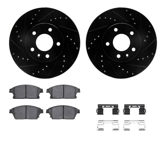 Dynamic Friction Company Front Brake Rotors-Drilled and Slotted-Black with 5000 Advanced Brake Pads includes Hardware 8512-45021