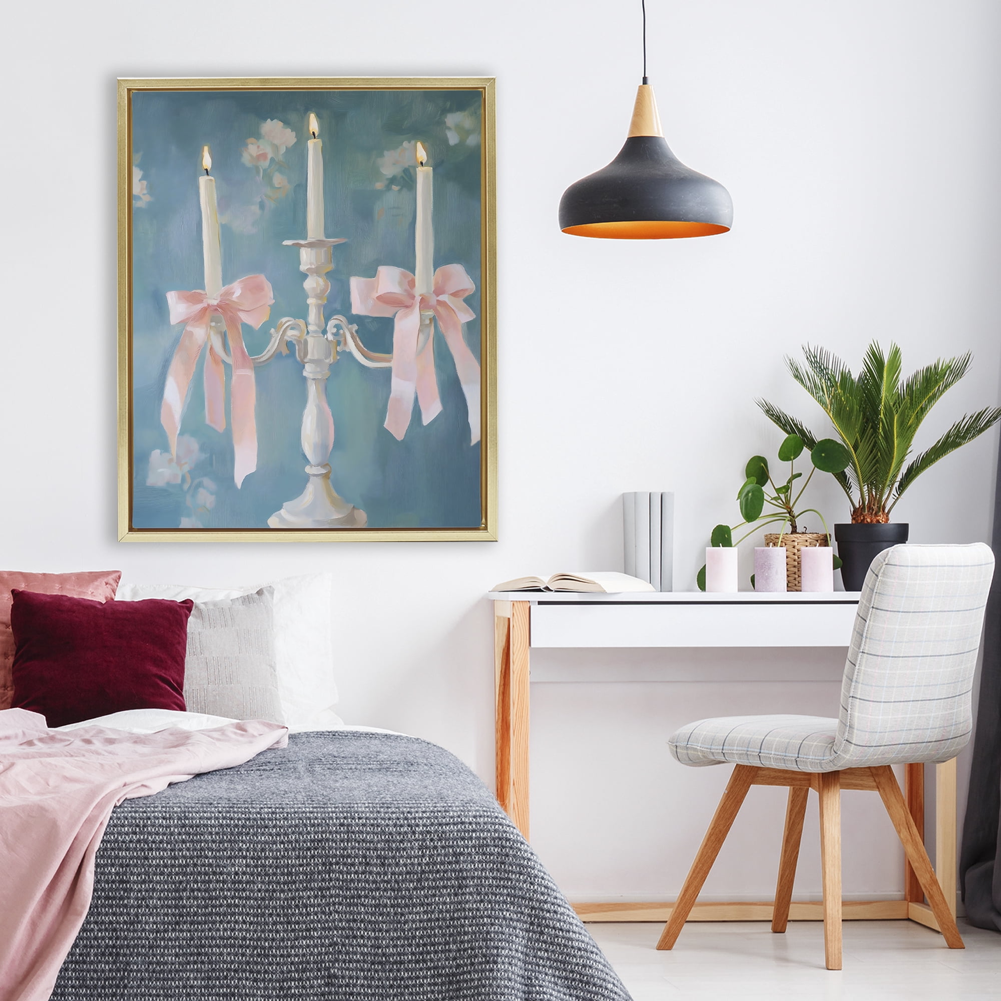 Stupell Industries Elegant Coquette Candelabra Gold Framed Floater Canvas Wall Art, design by The Prints Vibe