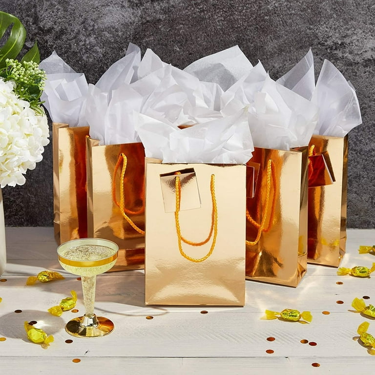 Sparkle and Bash 20 Pack Small Gold Party Favor Paper Gift Bags Bulk with Handles and Tissue Paper for Birthday
