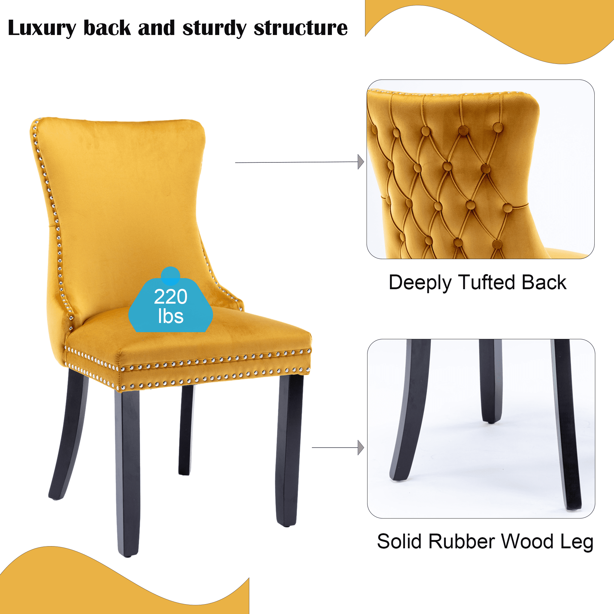 Button Tufted Upholstered Dining Chairs with Nailhead, Dining Room Chairs Tufted Cushion Back Elegant, Accent Chairs with Solid Wood Legs for Living Room/Kitchen (Set of 2)