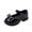 Black, variant on Abomasnow Girls Patent PU Pleated Bow Metal Buckle Strap Low Heel Dress Shoes Casual Lightweight Wedding Party Shoes