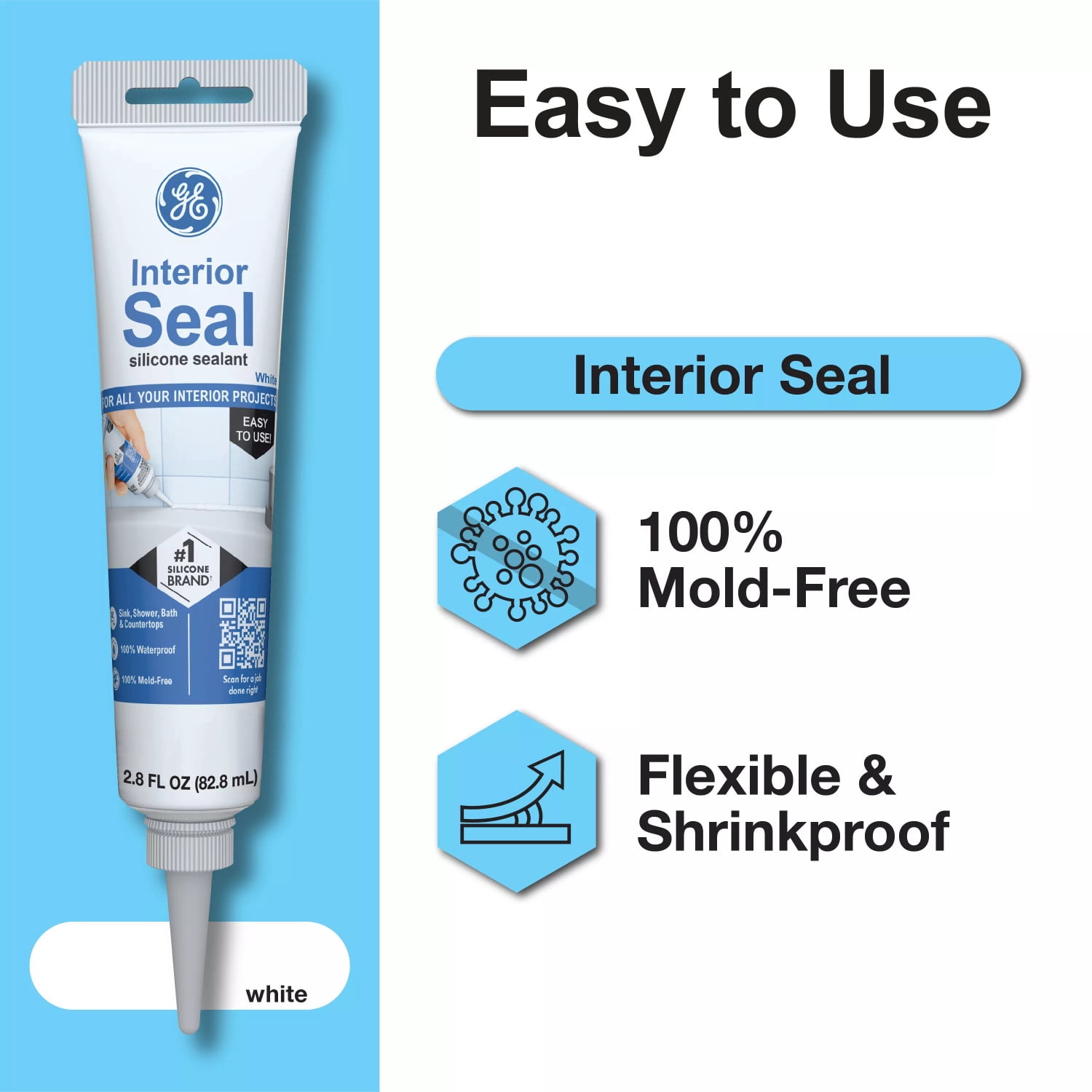 (12 pack) GE Interior Seal Kitchen & Bath, Pack of 1, White 2.8 oz Tube