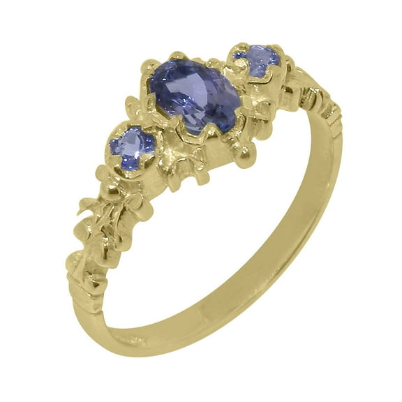 LBG British Made 14k Yellow Gold Natural Tanzanite Womens Anniversary Ring - 33 size options - Size 10