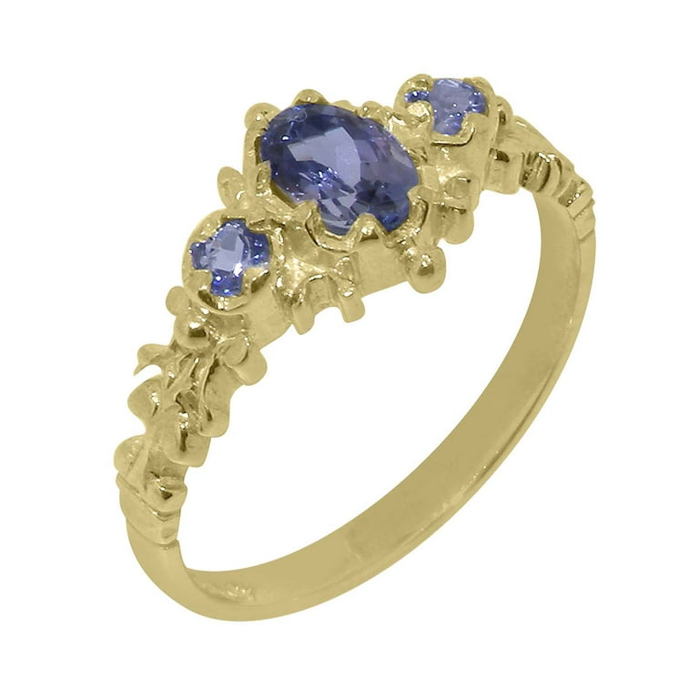 LBG British Made 14k Yellow Gold Ring with Natural Tanzanite Womens Anniversary Ring 33 size options Size 4