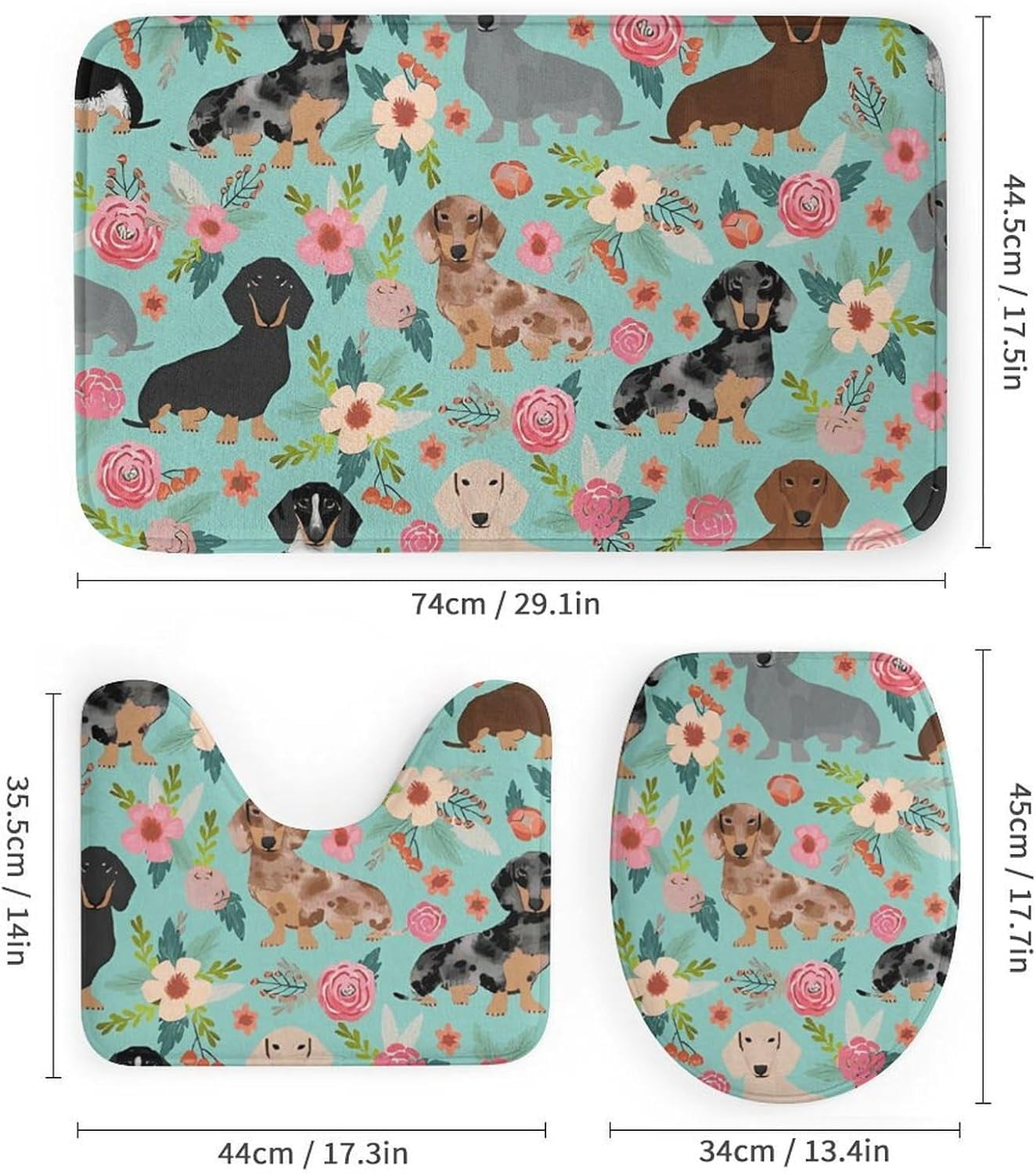 Bathroom Set,Dachshund Print Bathroom Rug Set,Bath Rug Set 4 Piece,Modern Shower Curtain Set with Shower Curtainand 12 Hooks