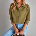 thumbnail image 3 of Chaqueta Corta Solapa Manga Larga Un Solo Pecho Color Puro Bolsillo Top Casual para Mujer OD Verde XL, 3 of 8
