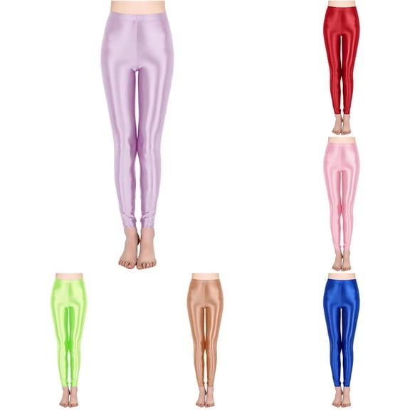 CAIVO Plus Size High Waist Workout Leggings Shiny Pants Yoga Tights For Women Stretch Solid Color Athletic Gym Pilates Running Fitness Trousers , Purple