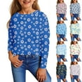 thumbnail image 2 of Abcomgle Girls Long Sleeve T Shirts Size 6-7 Crewneck Fall T-Shirts for Kids Girls Casual Basic Top for Girls Trendy Floral Print Girls Tunic Tops 7-8 Years,Blue, 2 of 6