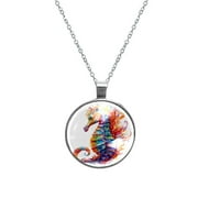 Hippocampus Glass Circular Pendant Necklace - Stylish Womens Necklaces ?