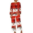 thumbnail image 6 of Womens Christmas Pajama Sets Fashion Printed Round Neck Long Sleeve Elastic Waist Pants Soft Lounge Sleepwear Set Red L, 6 of 6
