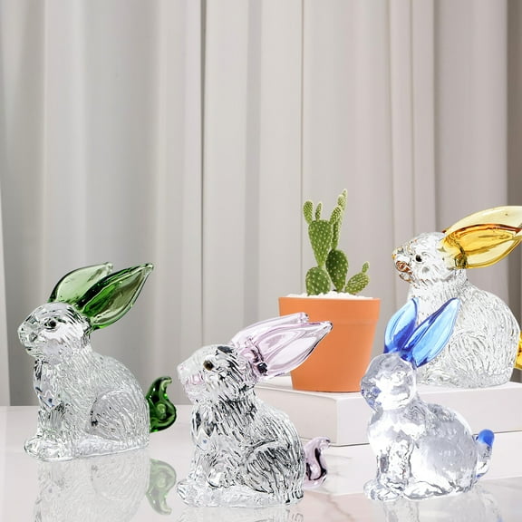 tasrioml Faux Crystal Rabbit Figurine Transparent Collectible Rabbit Statue Glass Art Animal Ornament Bunny Sculpture for Home Office Desk Car