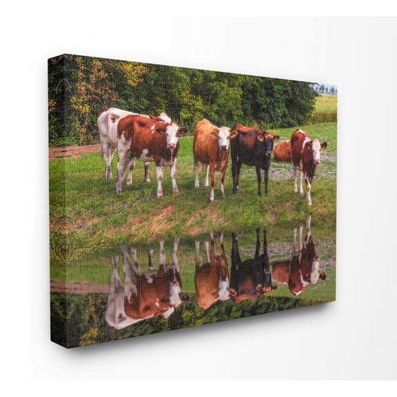 The Stupell Home Decor A Line of Cows At The Water Vibrant Photography Canvas Wall Art