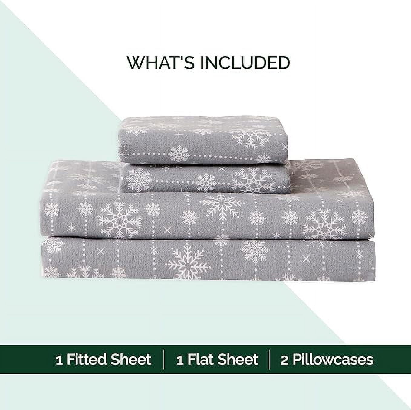 Elegant Comfort - 4 PIECE Holiday Christmas Flannel Cotton Sheet Set, Deep Pocket Fitted - King, Snowflake Gray