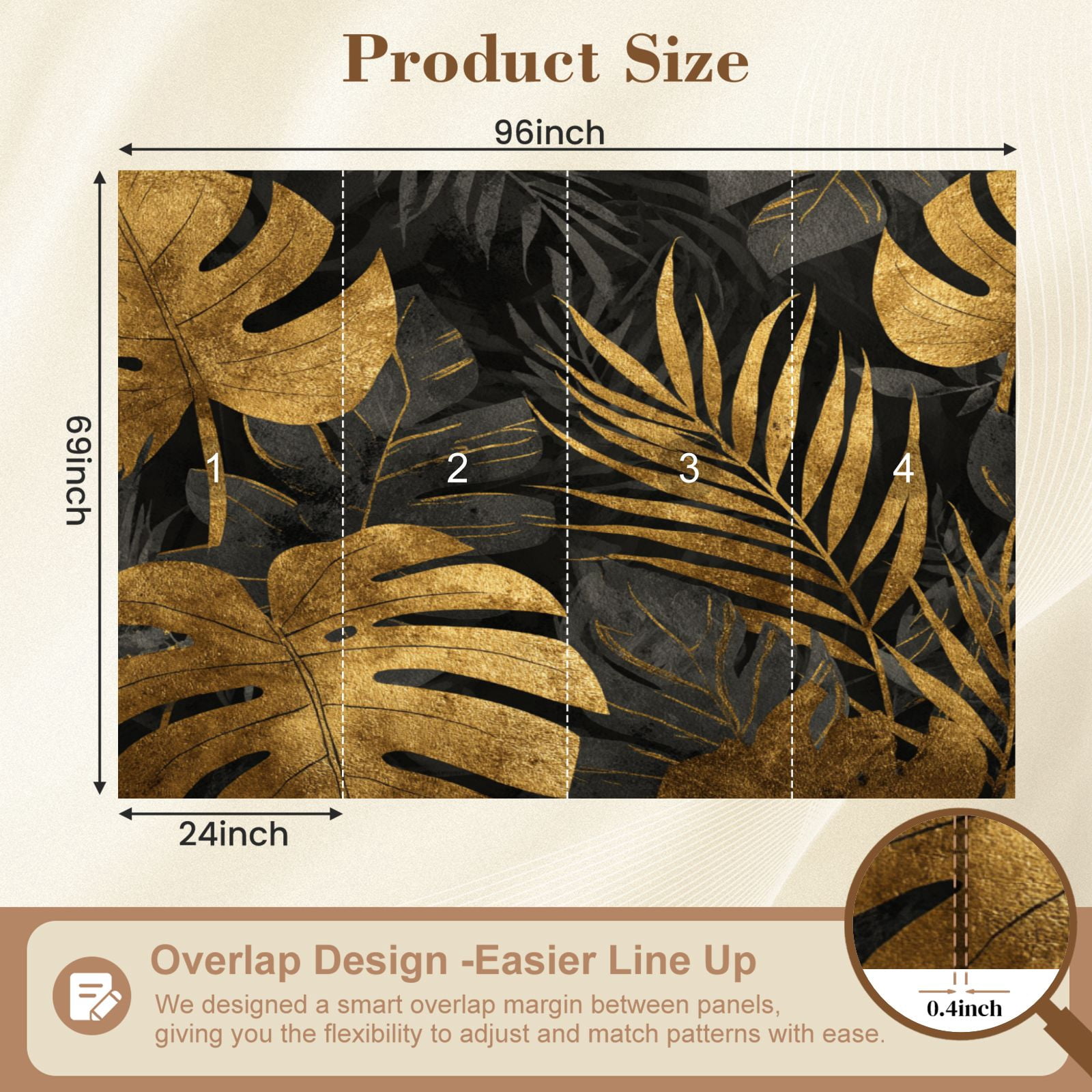 Wall Mural Peel and Stick seamless gold black tropical leaves dark Self-Adhesive Wallpaper Removable Wall Decal Wall Sticker Home Decor for Living Room Bedroom 69"x96"