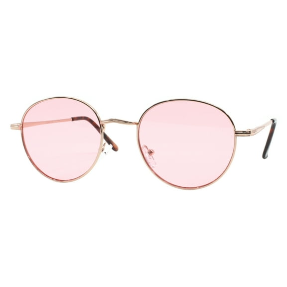 Unisex Panto Sunglasses Gold Metal Round Frame Pink Lens UV 400