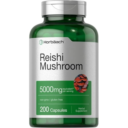 Reishi Mushroom Capsules | 5000mg | 200 Count | Non-GMO and Gluten Free | By Horbaach