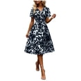 thumbnail image 2 of Warop Summer Midi Dresses for Womens Short Sleeve Wrap V Neck A-Line Dress Floral Print High Waist Boho Sundresses, 2 of 5