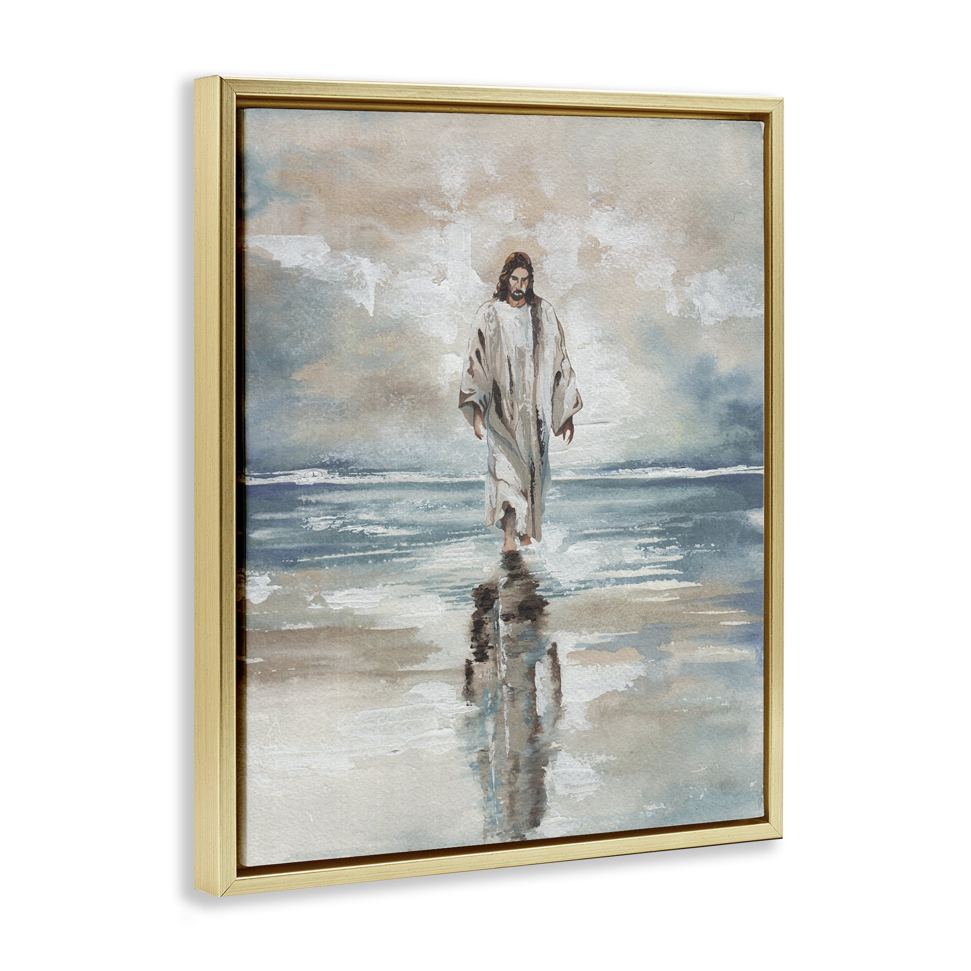 Stupell Industries Jesus on Water Gold Framed Floater Canvas Wall Art, design by Elizabeth Medley