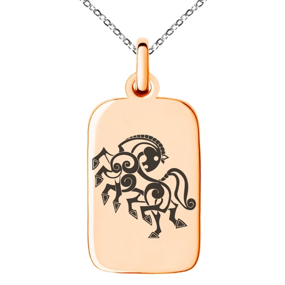 Stainless Steel Odin's Sleipnir Horse Viking Norse Engraved Small Rectangle Dog Tag Charm Pendant Necklace