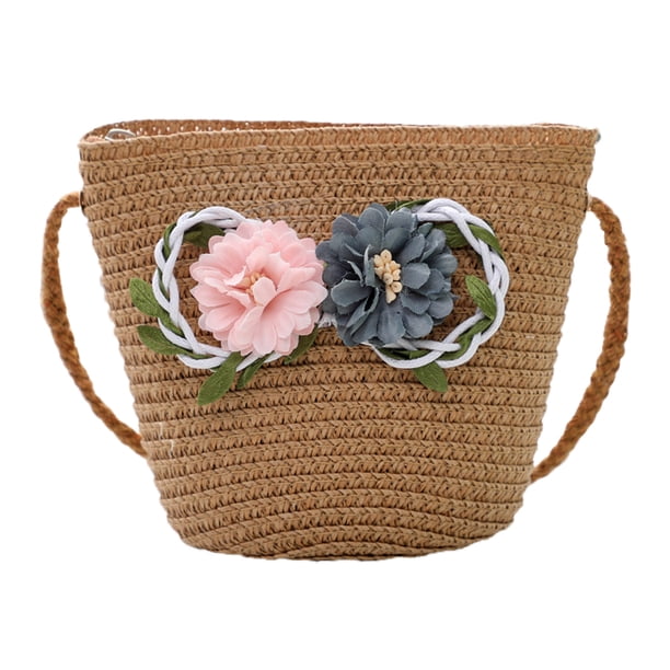 Bolsos De Paja Hechos A Mano Para Niños De Verano, Bolsos De Hombro, Bandolera De Flores Bonitas Para Niños Minnieouse AP006969-01