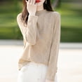 thumbnail image 5 of Women's Sweaters Mock Neck Long Sleeve Knitted Graphic Fall Winter Fashion Casual Pullover Sweater Tops (M, Khaki), 5 of 5