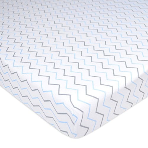 American Baby Company 2 Pack 100% Natural Cotton Fitted Pack and Play Sheets 39" x 27" - Soft & Breathable Pack N Play Sheets for Playard & Mini Crib Mattress, Blue Stars/Zigzag, for Boys & Girls