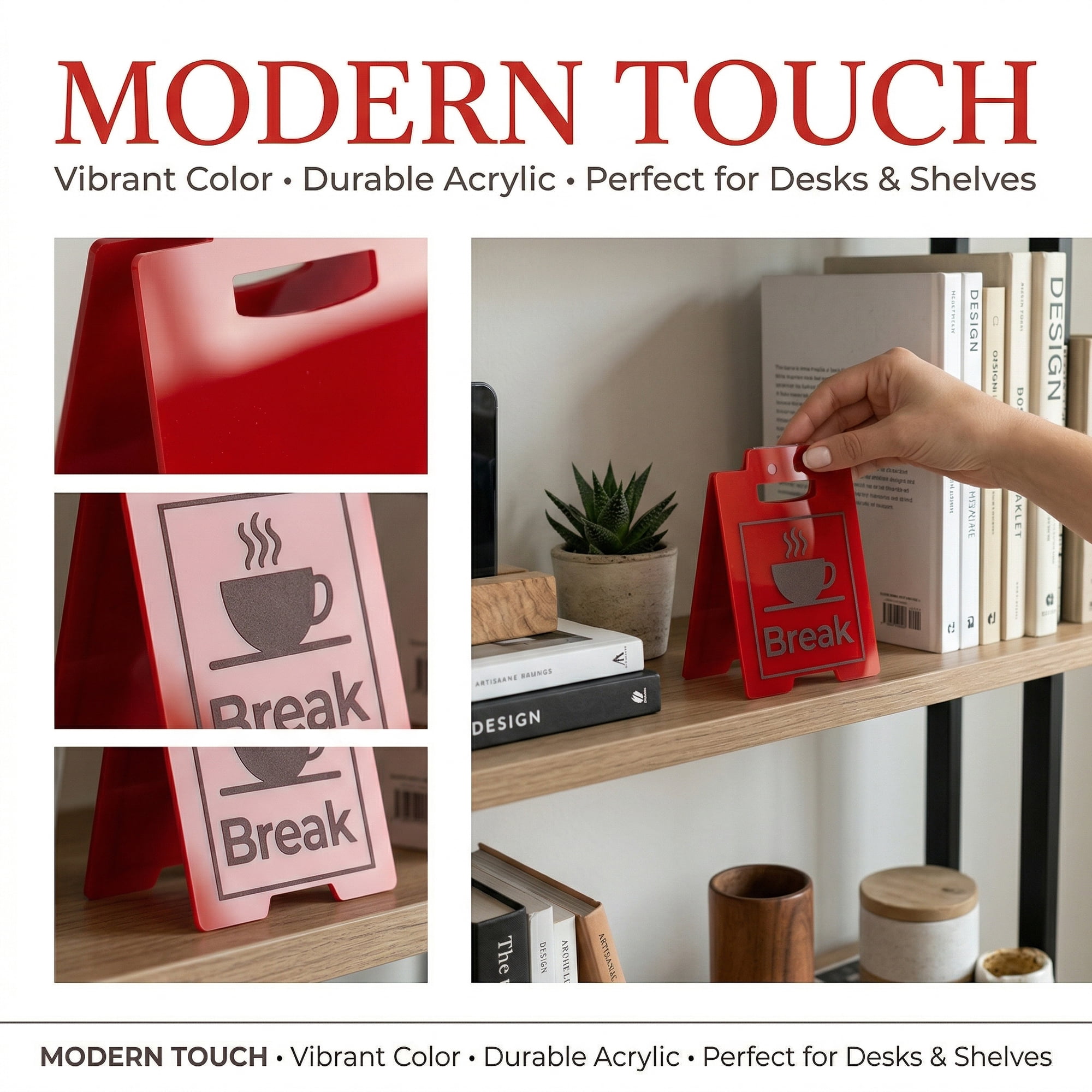 Unique Bargains Extra Stable Acrylic Desk Sign Gift Keepsake Block Red Style H 5.0in