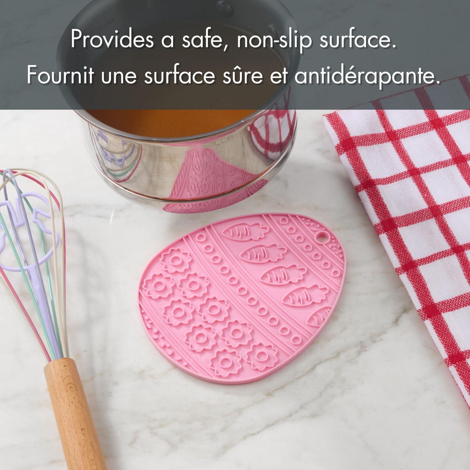 Sous-plat en silicone Way to Celebrate, en forme d’oeuf de Pâques, Rose