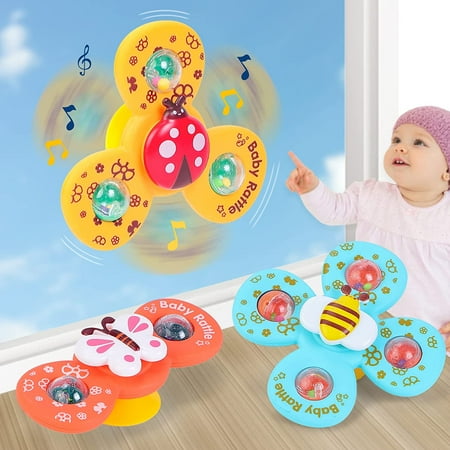 3 PCS Baby Rattle Fun Rotating Toys Suction Cup Spinning Top Toys for 1 ...