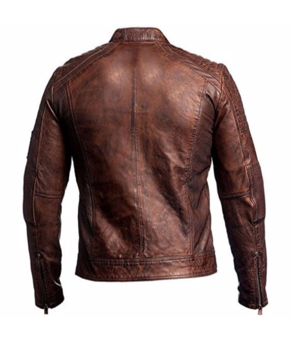 Mens Vintage Cafe Racer Biker Motorcycle Style Waxed Brown Biker Real Leather Jacket 