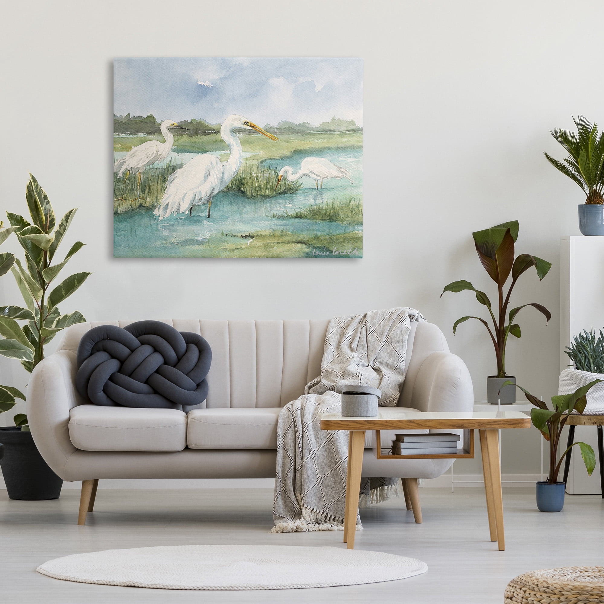 Stupell Industries Wild Egrets in Marshland Animals & Insects Painting Gallery Wrapped Canvas Art Print Wall Art, 48 x 36