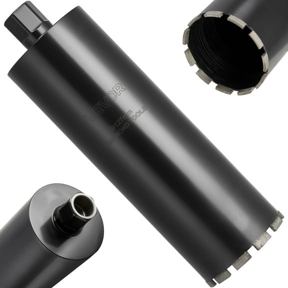 VEVOR Core Drill Bit, 5 inch Diameter, 14 inch Drilling Depth, 1-1/4 in-7 Internal Thread, High-Precision Welding Technology, Wet Diamond Core Bit for Reinforced Concrete, Red Bricks, and Masonry