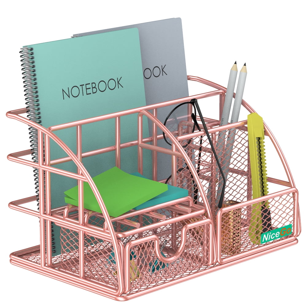 Rose Gold Desk Organizer for Women, MultiFunctional Desk Supply