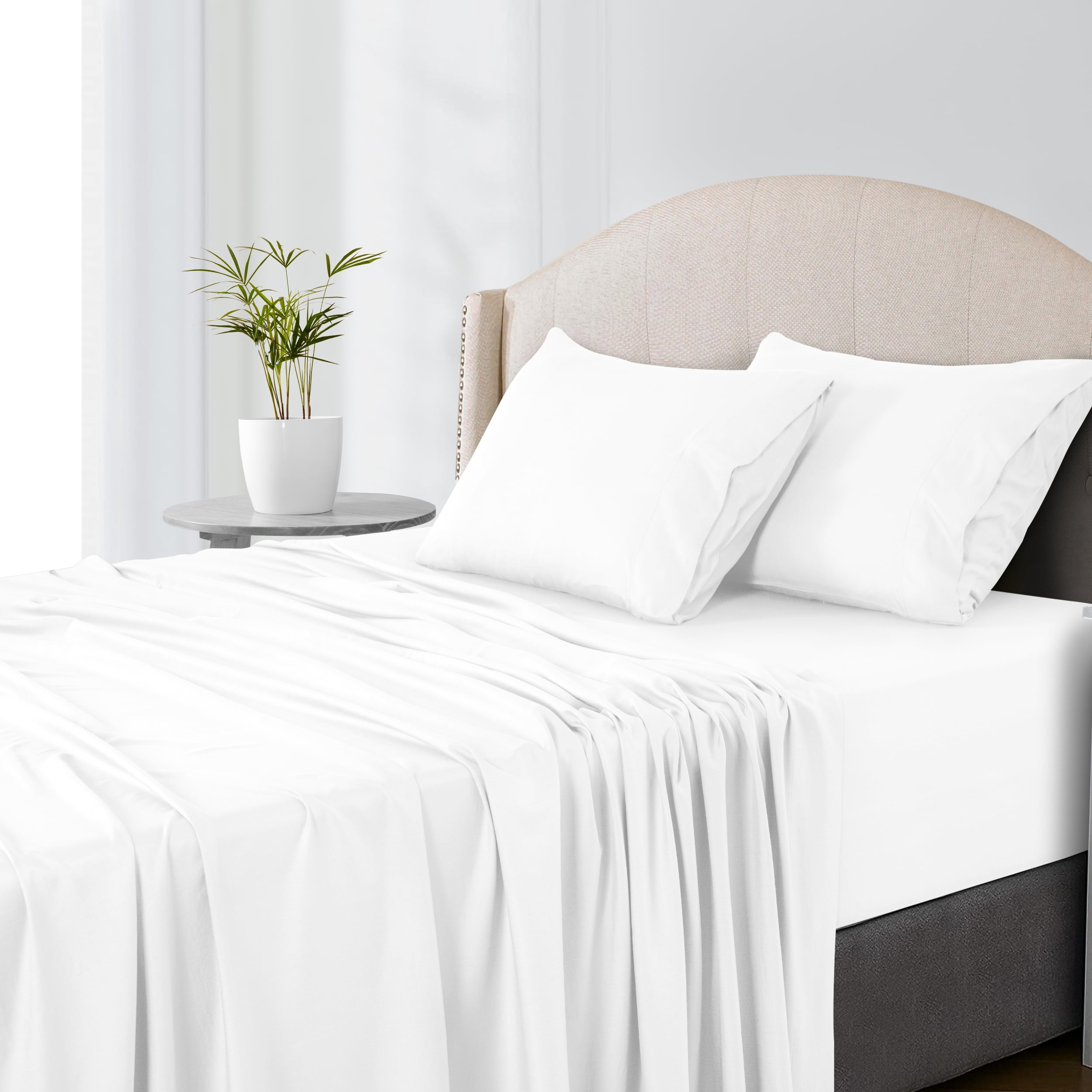 Lux Decor Collection Queen Rayon from Bamboo Blend Sheets Set - 4 Piece Deep Pocket Bed Sheets Set, White
