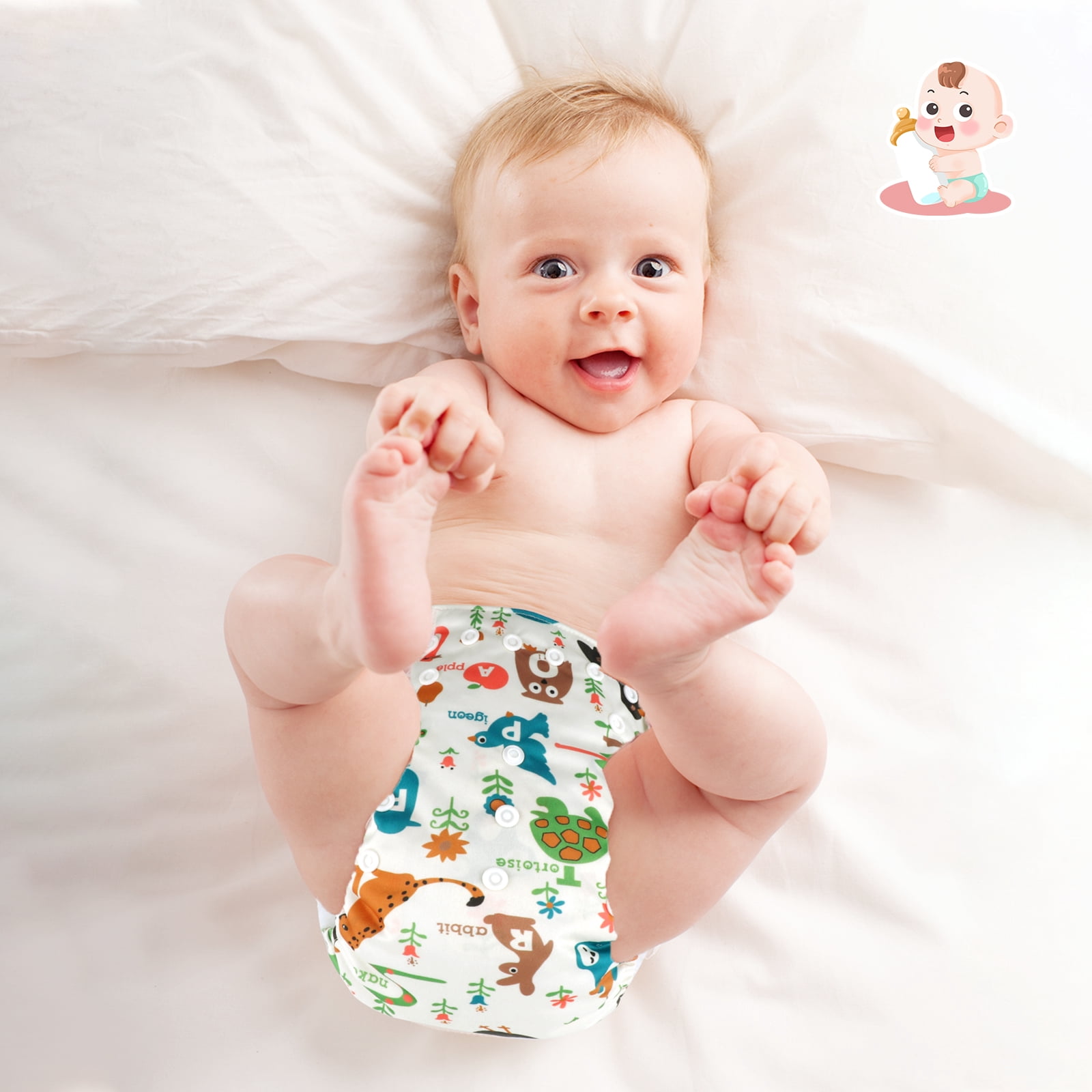 6 Pack Baby Cloth Diapers Reusable with 6 Inserts 1 Wet Bag Washable Adjustable Diaper for Baby Toddler Girls Boys
