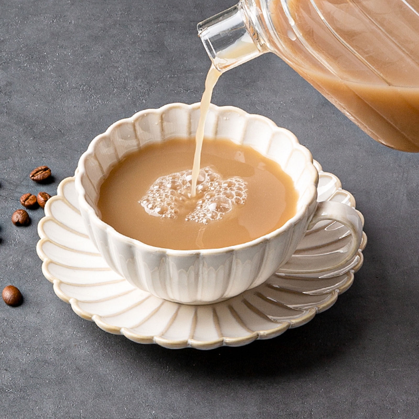 SIELUNO White Porcelain Espresso Coffee Cup,Ceramic Cup With Spoon And Saucer For Afternoon Tea 250ml/8.8oz