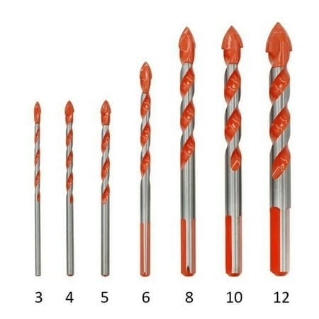 7 Pcs Set (3, 4, 5, 6, 8, 10, 12mm) Multi-Material Drill Bit Set for Tile,Concrete, Brick, Glass, Plastic and Wood Tungsten Carbide Tip Best for Wall Mirror and Ceramic Tile on Concrete and Brick (Best Way To Remove Tile From Concrete Floor)