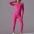 thumbnail image 5 of Lovskoo 2024 Women Workout Jumpsuit Zip Up Romper Bottom Pants Long Sleeve Solid Color Yoga Bodycon Bodysuit One Piece Jumpsuit Pants Hot Pink M, 5 of 7