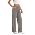 thumbnail image 4 of Tqcoqu Linen Pants for Women Casual Summer Drawstring Elastic Waist Trousers Pockets Petite Fashion Straight Pants Lounge,Gray Women's S-XXL, 4 of 7