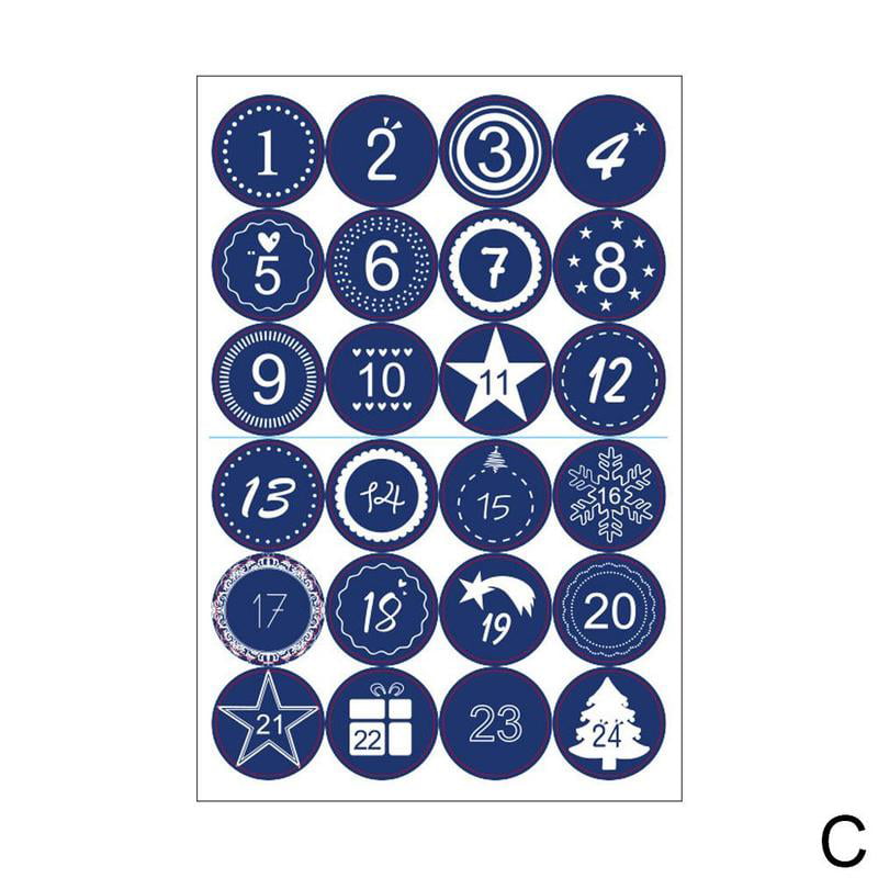 Christmas Sticker Advent Calendar Numbers 1-24 Embellishments Freeshipping D7K1 