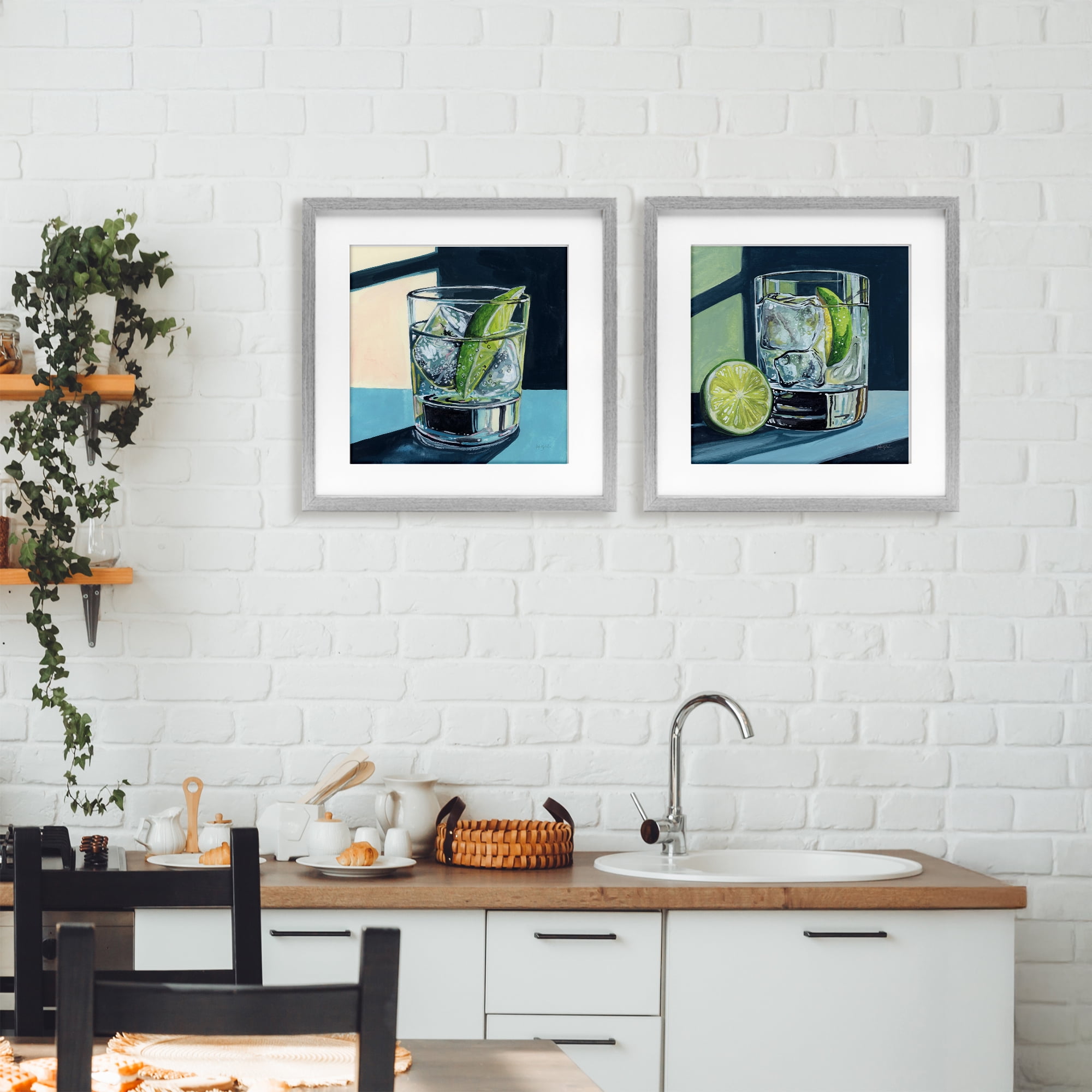 Stupell Industries Strong Gin Tonic Cocktail 2 Piece Gray Framed Print Under Glass Set, design by Kate Jarvik Birch