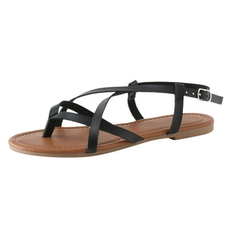 

PEASKJP Ladies Sandals Wide Width Women s T-Strap Thong Flat Sandals with Cute Square Toe Strappy for Summer (Black 8.5)