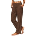 thumbnail image 3 of Tqcoqu Women's Solid Wide Leg High Waist Pants,Drawstring Elastic Casual Yoga Loungewear Long Trousers with Pockets, 3 of 7