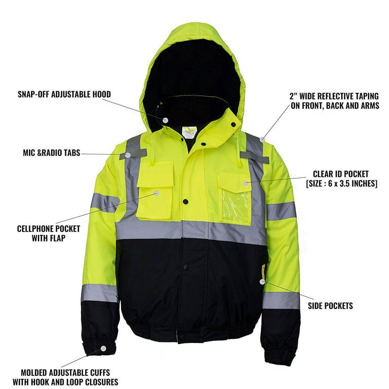 DPSAFETY Reflective Jacket,High Visibility Jackets for men&women,Waterproof Hi Vis Parka,Safety Jacket with Removable Hood and zipper,Security